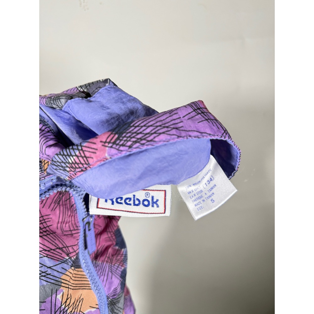 Vintage Reebok Womens Purple Abstract Print Full Zip Windbreaker Jacket Small - Picture 6 of 7